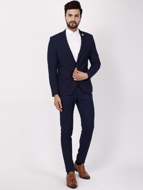 

Blackberrys Men Navy Blue Printed Skinny-Fit Single-Breasted Two-Piece Formal Suit