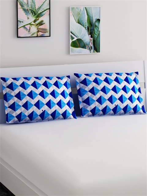 

Salona Bichona Set Of 2 Blue & Grey Printed 104TC Pure Cotton Pillow Covers
