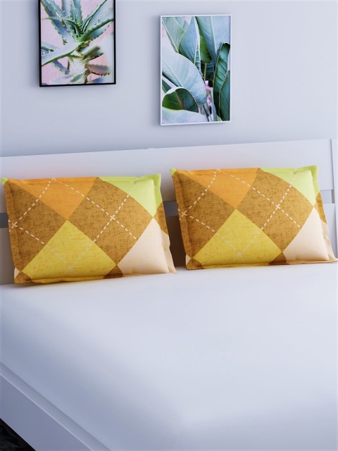 

Salona Bichona Set Of 2 Brown & Yellow Printed 144TC Pillow Covers