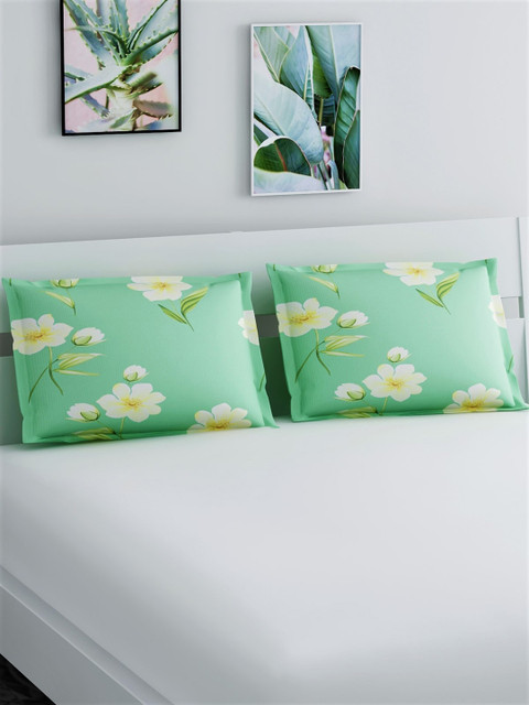 

Salona Bichona Set Of 2 Green & Yellow Printed 144 TC Pillow Covers