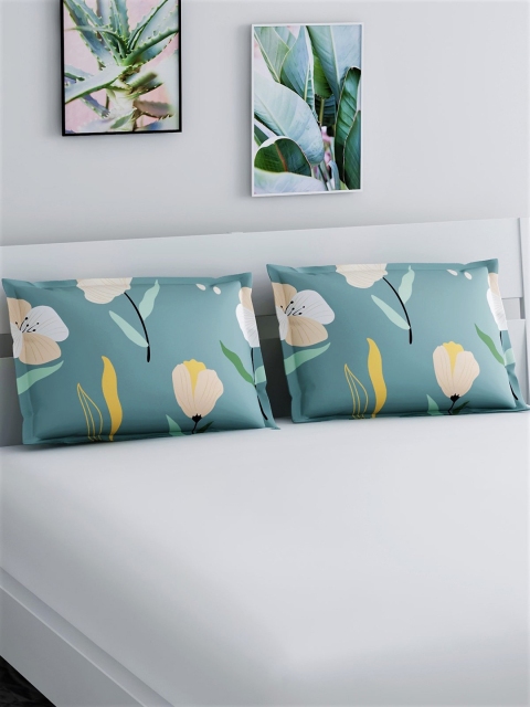 

Salona Bichona Set Of 2 Grey & Beige Floral Printed 144TC Pillow Covers
