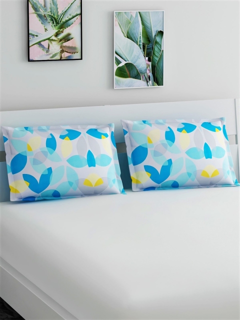 

Salona Bichona Set Of 2 Blue & White Abstract Printed Cotton Pillow Covers