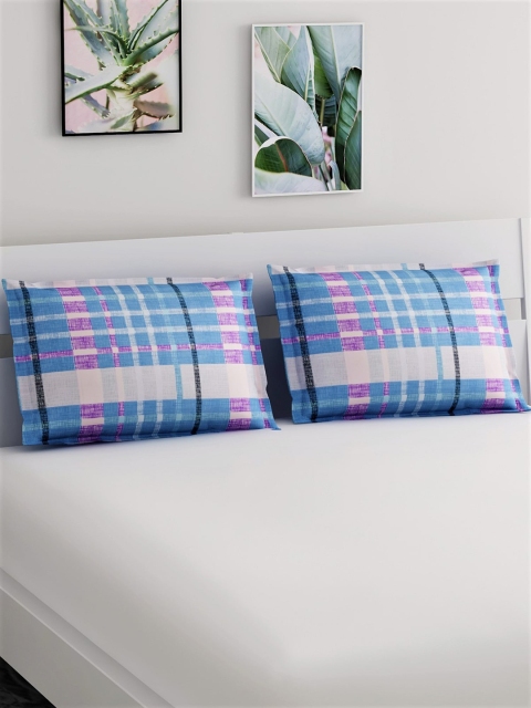 

Salona Bichona Set Of 2 Blue & Purple Printed 144 TC Pillow Covers