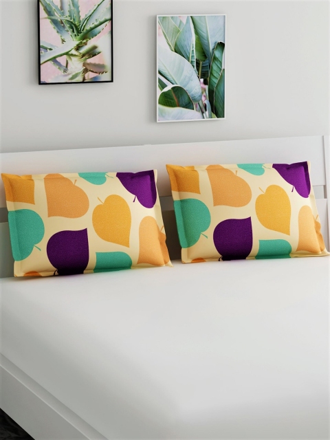 

Salona Bichona Set Of 2 Yellow & Purple Printed 144 TC Pillow Covers