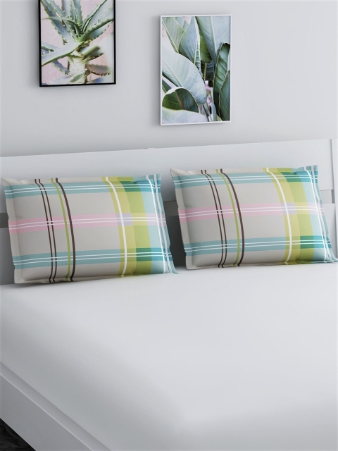

Salona Bichona Set Of 2 Grey & Blue Checked 144TC Pillow Covers