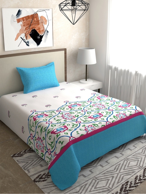 

Salona Bichona Blue & Magenta Graphic 180 TC Single Bedsheet with 1 Pillow Covers