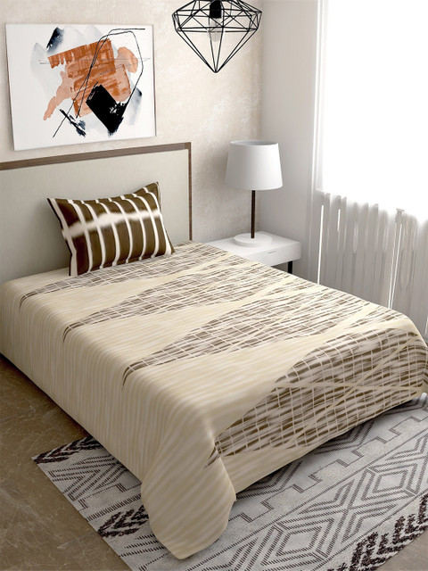 

Salona Bichona Brown & Cream Printed Pure Cotton180 TC Single Bedsheet with 1 Pillow Cover