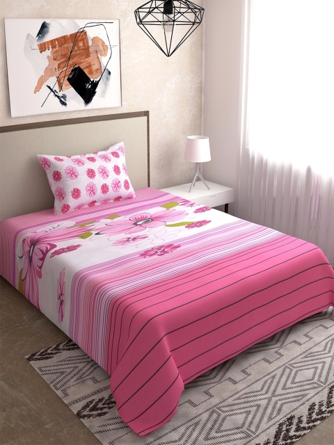 

Salona Bichona Pink & White Floral 144 TC Single Bedsheet with 1 Pillow Covers