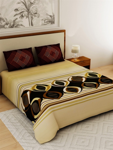 

Salona Bichona Brown Abstract 120 TC Cotton 1 King Bedsheet with 2 Pillow Covers