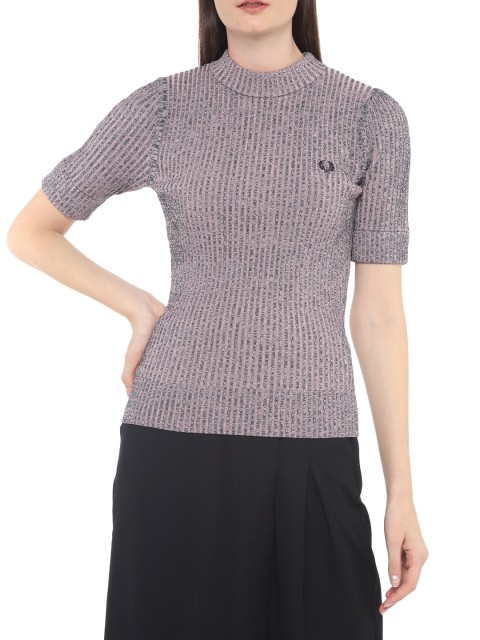 

Fred Perry Women Grey & Pink Ribbed Pullover