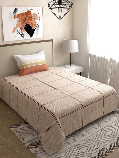 

Salona Bichona Brown Printed 180 TC Single Bedsheet with 1 Pillow Covers