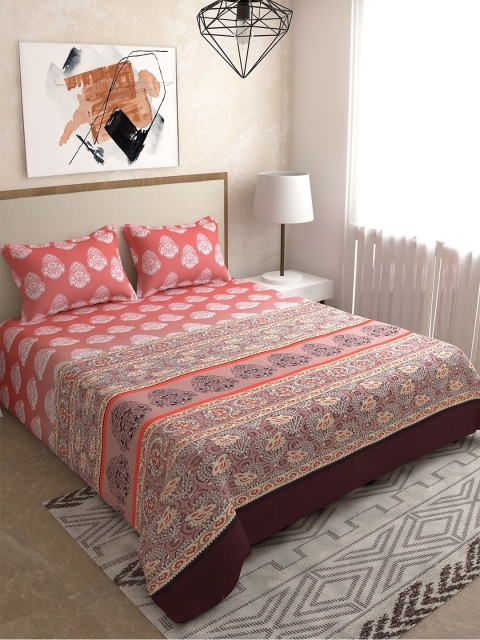 

Salona Bichona Red & Grey Ethnic Motifs 180 TC King Bedsheet with 2 Pillow Covers