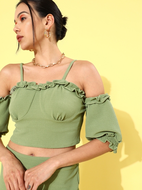 

Athena Women Gorgeous Green Solid Top with Trousers