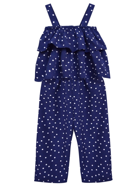 

A.T.U.N. Girls Navy Blue & White Polka Dots Printed Ruffle Basic Jumpsuit