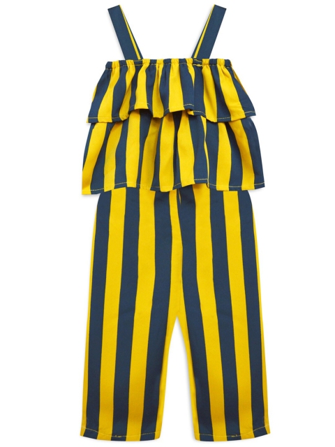 

A T U N Girls Yellow & Navy Blue Striped Basic Jumpsuit