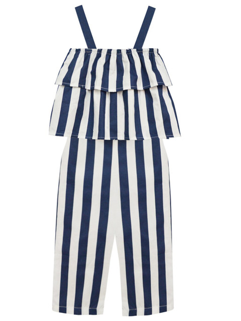

A T U N Girls Navy Blue & White Striped Basic Jumpsuit