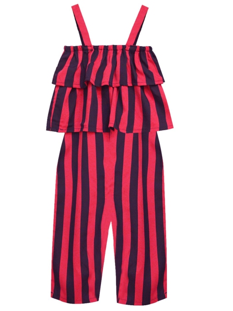 

A.T.U.N. Girls Red & Navy Blue Striped Basic Jumpsuit