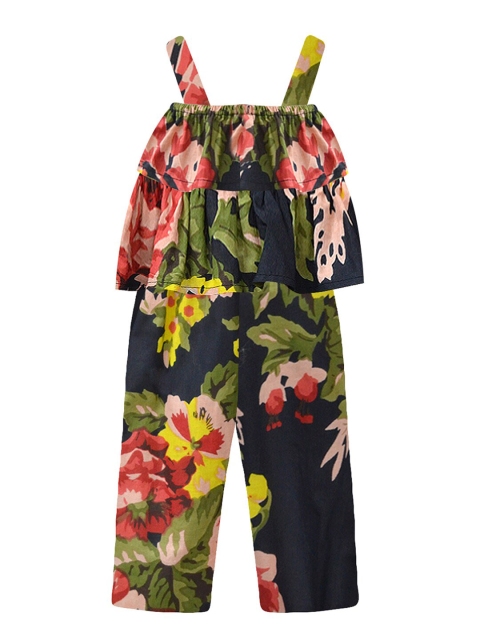 

A T U N Girls Black & Yellow Printed Basic Jumpsuit