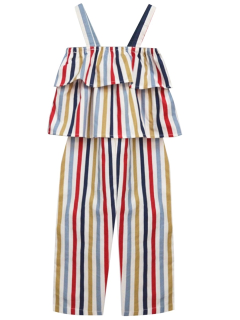 

A T U N Girls Red & Navy Blue Striped Basic Jumpsuit