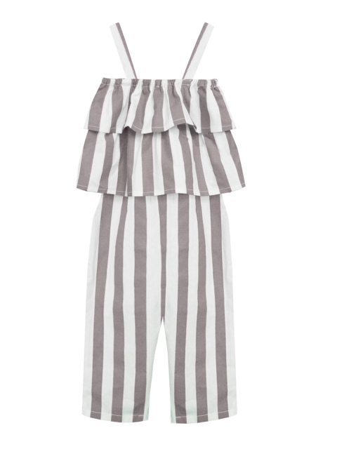 

A T U N Girls Grey & White Striped Basic Jumpsuit