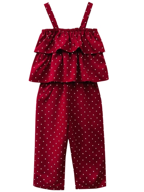 

A T U N Girls Maroon & White Printed Basic Jumpsuit