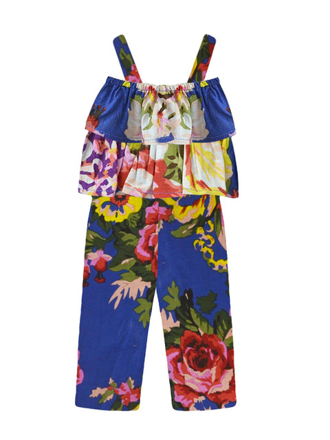 

A.T.U.N. Girls Blue & White Printed Pure Cotton Basic Jumpsuit