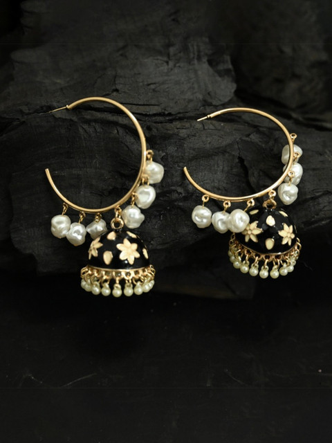 

justpeachy Gold-Toned & White Contemporary Jhumkas Earrings
