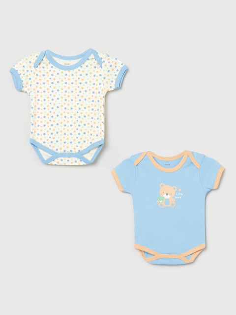 

max Boys White & Blue Pack of 2 Printed Pure Cotton Bodysuit