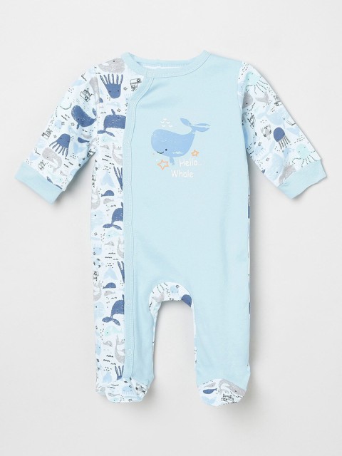 

max Infant Boys White & Blue Printed Pure Cotton Sleepsuit