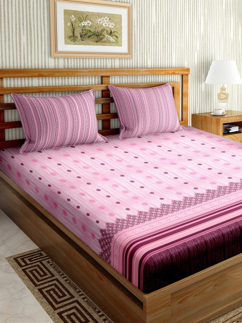 

BELLA CASA Pink Ethnic Motifs Printed 160 TC Cotton 1 King Bedsheet with 2 Pillow Covers