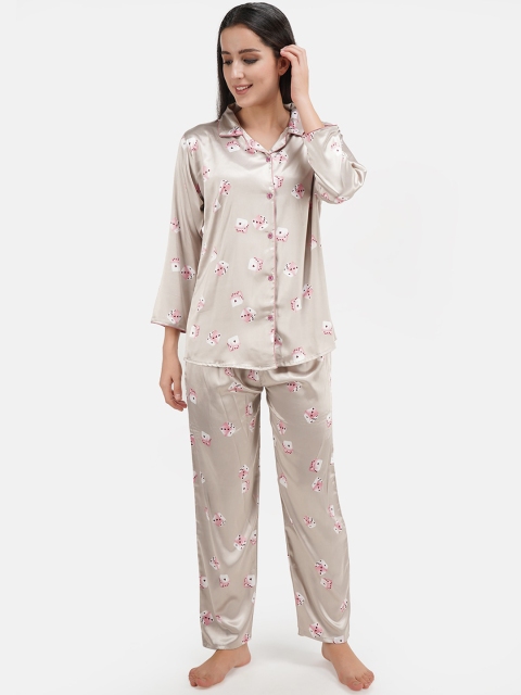 

KOI SLEEPWEAR Women Grey & Pink Printed Night suit