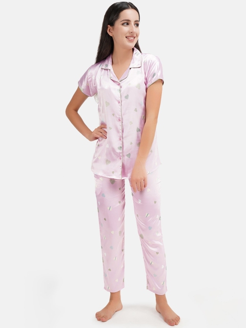 

KOI SLEEPWEAR Women Pink & Green Heart Printed Night suit