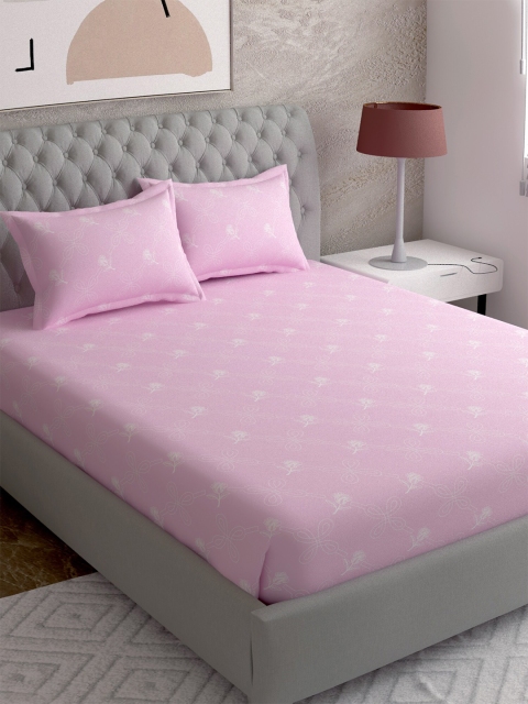 

EverHOME Pink & White Floral 260 TC Queen Bedsheet with 2 Pillow Covers