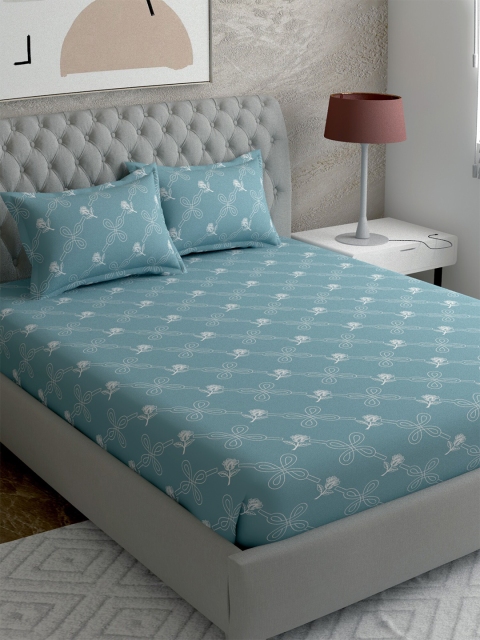 

EverHOME Turquoise Blue & White Ethnic Motifs 260 TC Queen Bedsheet with 2 Pillow Covers