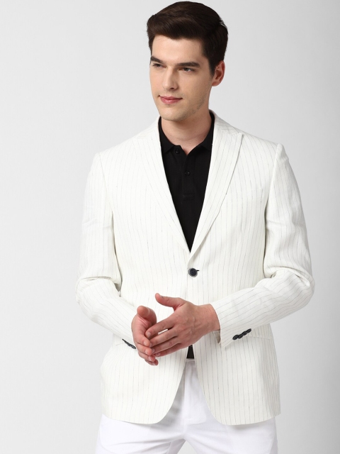 

Peter England Elite Men White & Black Striped Slim-Fit Single-Breasted Formal Blazer