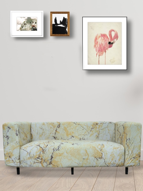 

HOUSE OF QUIRK Yellow & Beige Printed Stretchable Double Seater Sofa Cover