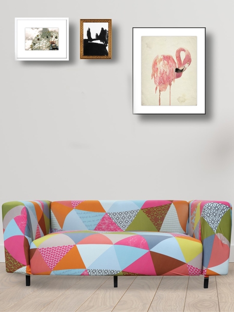 

HOUSE OF QUIRK Pink & Green Printed 2-Seater Sofa Slipcover