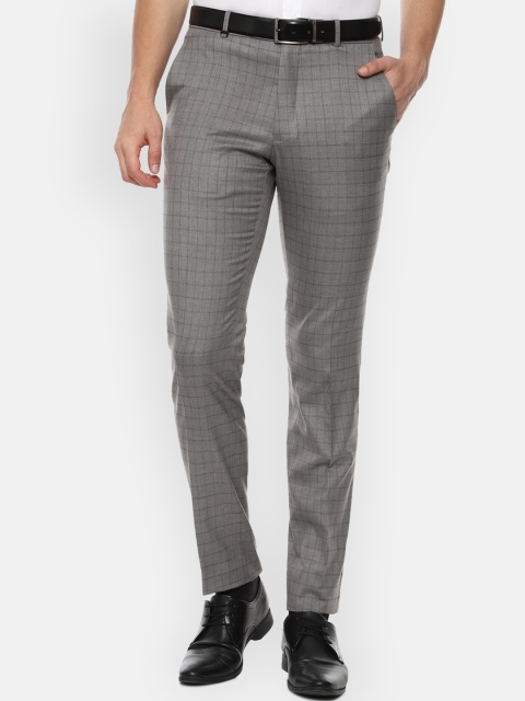 

Van Heusen Men Grey & Black Checked Slim Fit Formal Trousers