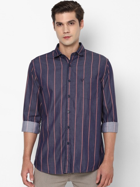 

Allen Solly Men Navy Blue Slim Fit Opaque Striped Cotton Casual Shirt