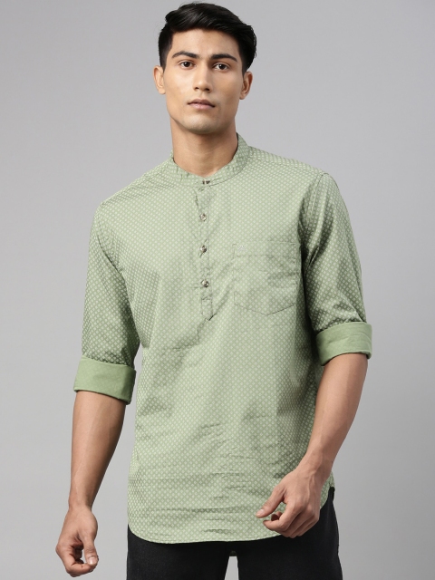 

Chennis Men Green Geometric Printed Pure Cotton Kurta