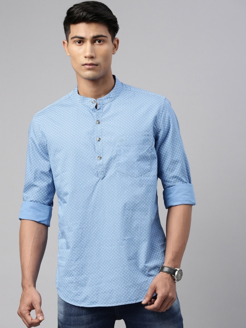 

Chennis Men Blue Geometric Chikankari Kurta