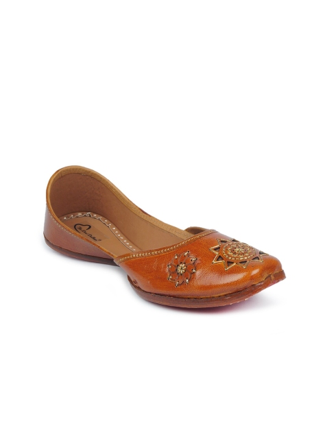 

The Desi Dulhan Women Brown Embellished Leather Laser Cuts Ethnic Mojaris Flats
