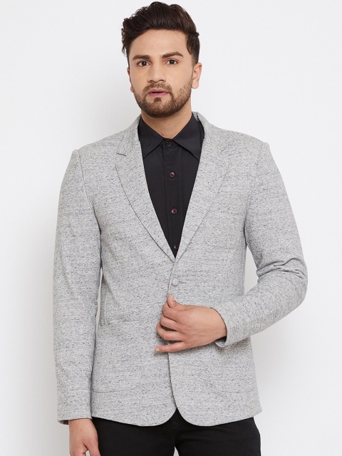 

Hypernation Men Grey Melange Solid Single-Breasted Slim-Fit Formal Blazer