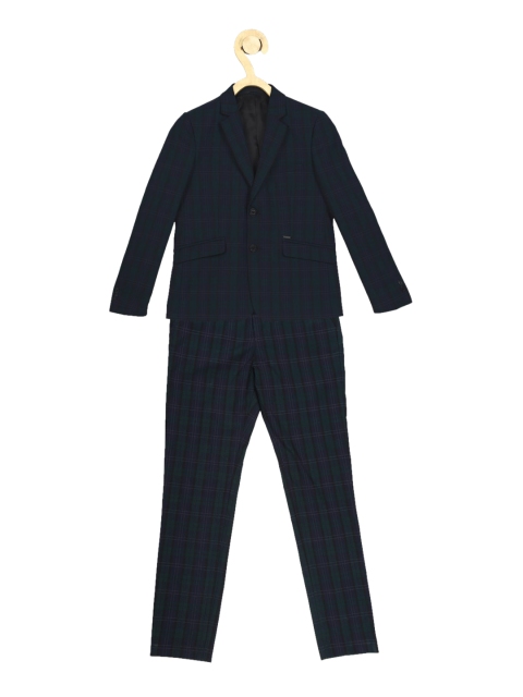 

Allen Solly Junior Boys Navy Blue & Green Checked Slim-Fit Single-Breasted Formal Suit