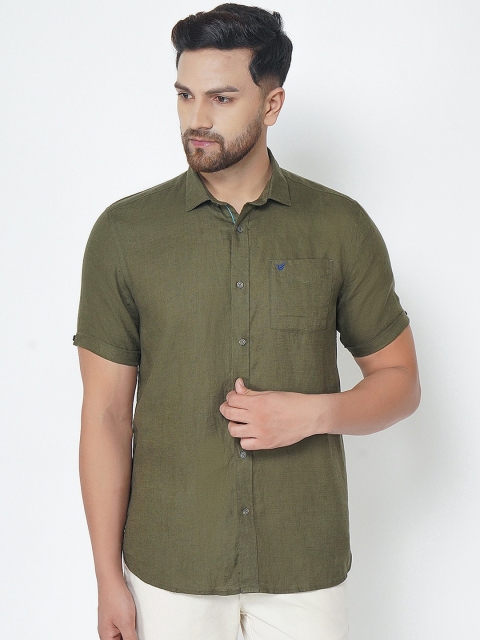 

Blackberrys Men Olive Green Slim Fit Opaque Casual Shirt
