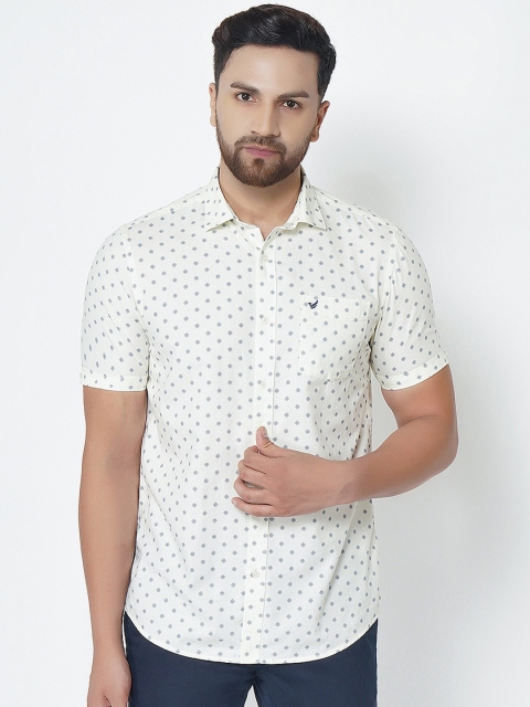 

Blackberrys Men Yellow & Blue Slim Fit Opaque Printed Pure Cotton Casual Shirt