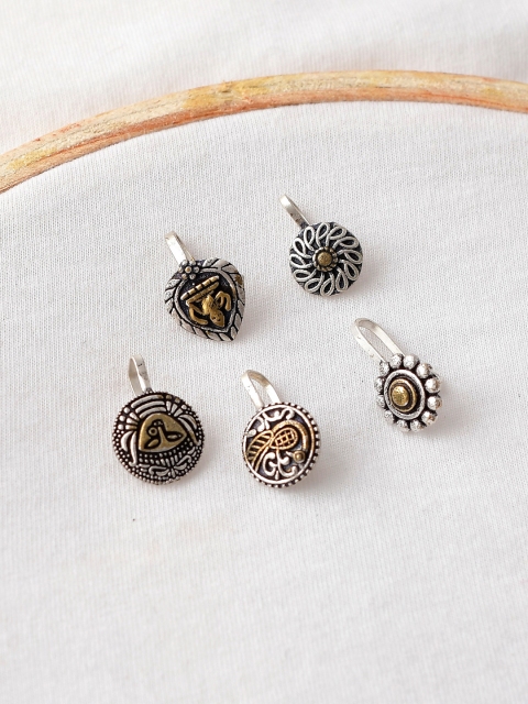 

Infuzze Set Of 5 Oxidised Gold-Plated Silver-Toned Nose Pins