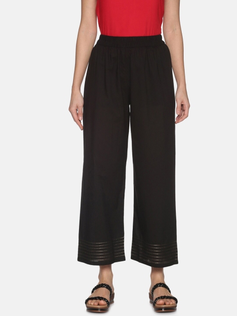 

Saffron Threads Women Black Hem Design Ethnic Palazzos