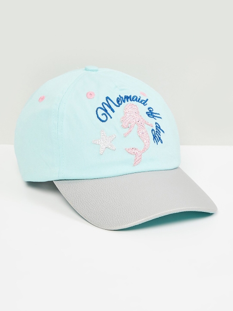 

max Girls Turquoise Blue & Pink Printed Baseball Cap