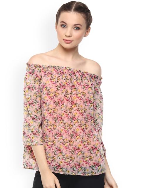 

Harpa Women Pink Printed GeorgetteOff-Shoulder Top
